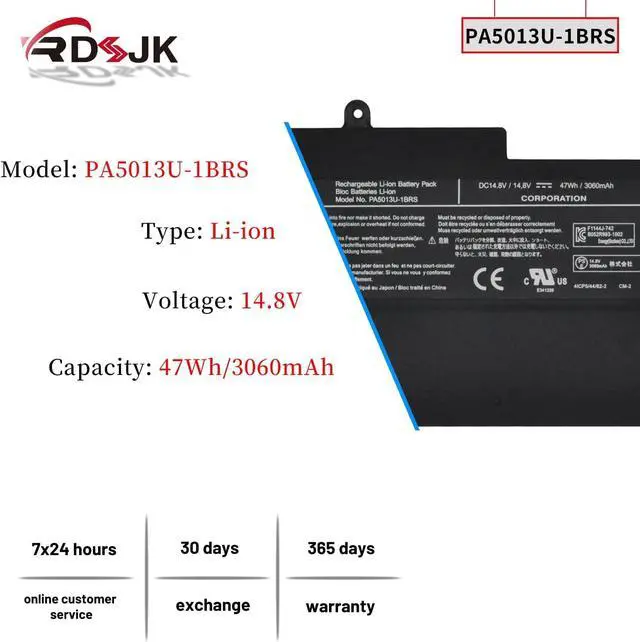 Alt view image 2 of 7 - PA5013U-1BRS Laptop Battery for Toshiba Portege Z830 Z830-10P Z830-BT8300 Z830-S8301 Z830-S8302 Z830-K08S Z835 Z835-P330 Z930 Z930-S9301 Z930-007 Z930-10M Z935 Z935-P300 Z935-P390 Series 14.8V 47Wh
