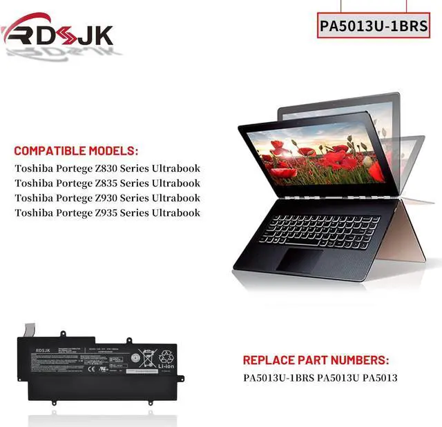 Alt view image 3 of 7 - PA5013U-1BRS Laptop Battery for Toshiba Portege Z830 Z830-10P Z830-BT8300 Z830-S8301 Z830-S8302 Z830-K08S Z835 Z835-P330 Z930 Z930-S9301 Z930-007 Z930-10M Z935 Z935-P300 Z935-P390 Series 14.8V 47Wh
