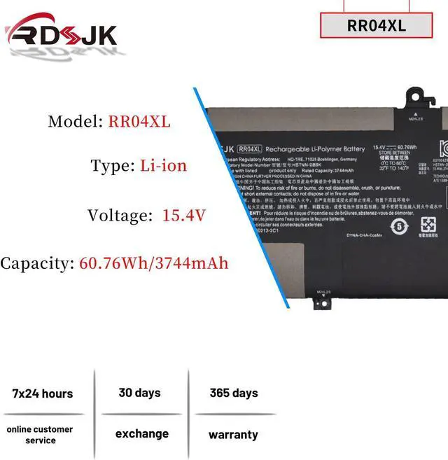 Alt view image 2 of 7 - RR04XL Laptop Battery for HP Spectre X360 13 13-AW 13-AW0000 13-AW0900 13-AW0001LA 13-AW0023DX 13-AW0105NC 13-AW0200ND 13-AW0015NG 13-AW0050TU HSTNN-OB1M HSTNN-DB9K L60213-AC1 L60373-005 15.4V 60.76Wh