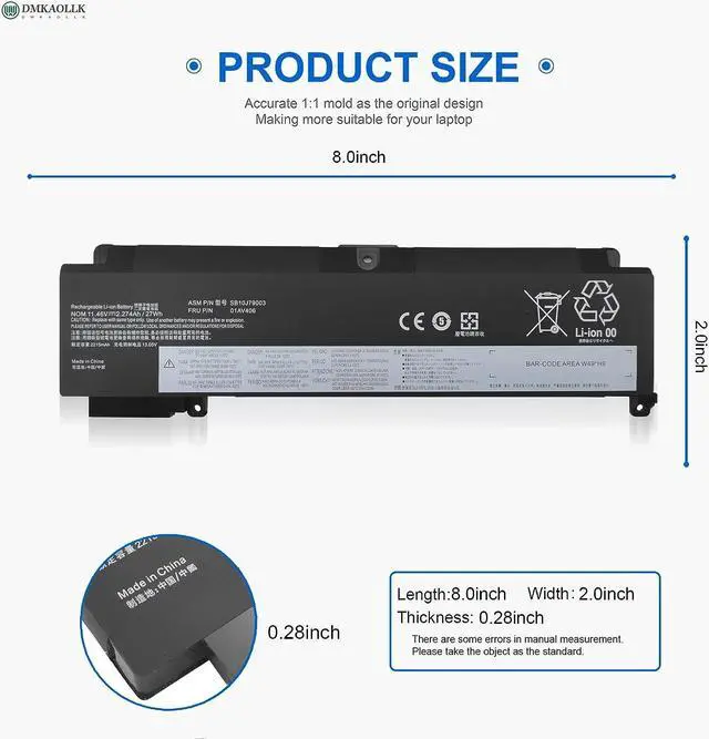 Alt view image 6 of 7 - 01AV406 Battery for Lenovo ThinkPad T460S T470S Series SB10J79003 01AV405 01AV462 00HW024 00HW025 00HW038 01AV407 01AV408 SB10J79002 L16M3P73 SB10K97605 SB10F46462 SB10F46463 SB10F46476 11.46V 27Wh