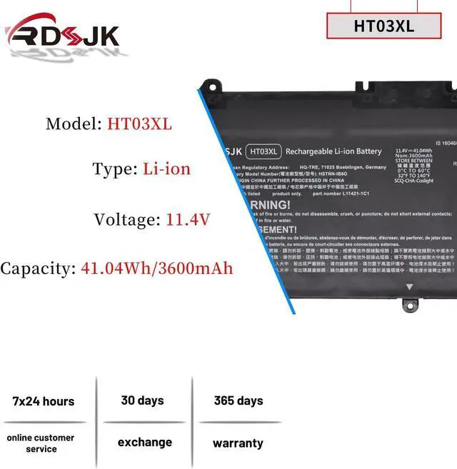 Alt view image 2 of 7 - HT03XL Laptop Battery for HP Pavilion 14-CE 14-cm 15-CS 15-DA 17-by 250 255 340 470 G7 Series HSTNN-IB8O HSTNN-LB8L HSTNN-UB7J HSTNN-DB8S HSTNN-DB8R HSTNN-LB8M HSTNN-IB8X L11421-1C1 L11421-2C2 41.04Wh