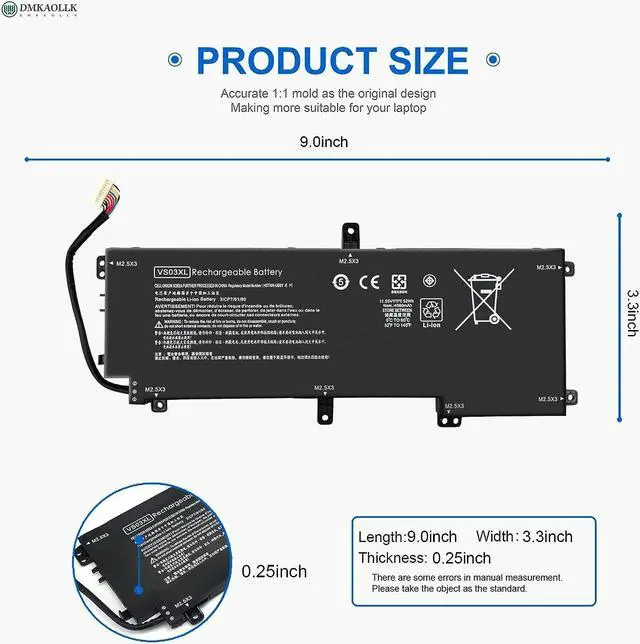 Alt view image 4 of 7 - VS03XL Battery for HP Envy 15T-AS000 15T-AS100 15T-AS100 CTO 15-AS 15-AS133CL X6V56UA 15-AS020NR 15-AS152NR 15-AS043CL 15-AS002LA 15-AS004LA 15-AS014WM HSTNN-UB6Y 849047-541 849313-850 3ICP7/61/80