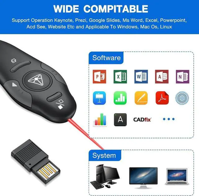 Alt view image 4 of 7 - Presentation Clicker Wireless Presenter Remote USB Control Powerpoint PPT Clicker Laser Pointer RF 2.4GHz Presenter Remote Google Slide Advancer Powerpoint Clicker for Computer/Laptop/Mac/Keynote