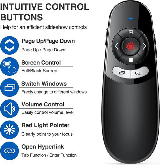 Alt view image 3 of 7 - DINOSTRIKE 2 in 1 Type C and USB Presentation Clicker for Powerpoint Presentations,RF 2.4GHz Wireless Presenter Remote Slide Advancer with Volume Control for Mac Laptop Computer Office Classroom