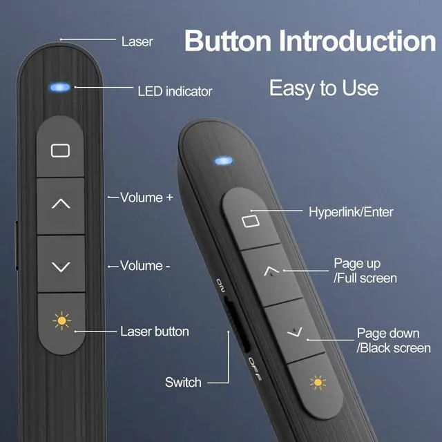Alt view image 7 of 7 - Clicker for Laptop Presentations with Wireless Presenter Remote, 328FT/100m Remote Range Powerpoint Presentation Clickers Wireless Presenter Remotes for PPT/Google Slide Advancer, Toys for Pet/Cats