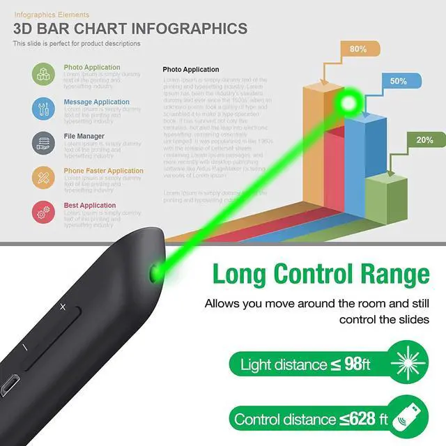 Alt view image 5 of 8 - Rechargeable Presentation Clicker with Green Light,PPT Powerpoint Remote Clicker for Presentations,Wireless Presenter Slide Changer Advancer Pointer with Volume Control for Laptop Computer