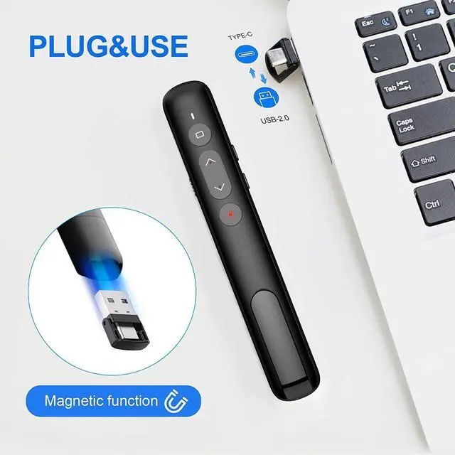 Alt view image 4 of 7 - Wireless Presentation Clicker, 2 in 1 USB Type C Powerpoint Clicker with Laser Pointer, Clicker for Powerpoint Presentation Remote PPT PowerPoint Clicker for Mac,Computer, Keynote,Laptop
