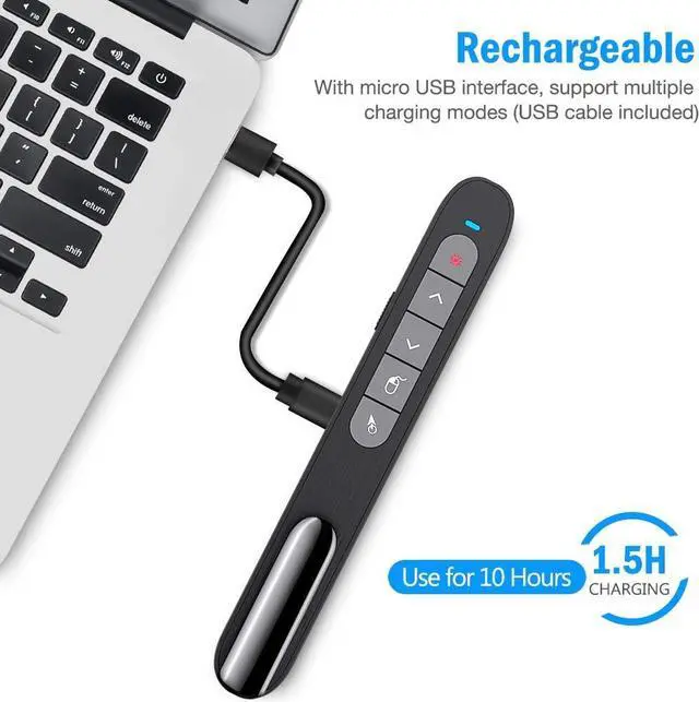 Alt view image 4 of 7 - DinoFire Wireless Presenter Remote with Air Mouse, RF 2.4GZ USB Rechargeable Presentation Clicker and Pointer Powerpoint PPT Slide Clicker for Laptop/Computer/MAC