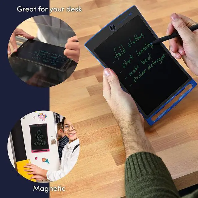 Alt view image 2 of 7 - Boogie Board Jot Reusable Writing Tablet- Includes 8.5 in LCD Writing Tablet, Instant Erase, Stylus Pen, Built in Magnets and Kickstand, Gray