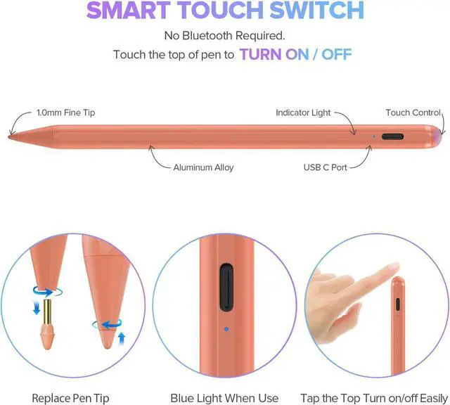 Alt view image 5 of 7 - Stylus Pen for iPad 9th&10th Generation-2X Fast Charge Active Pencil Compatible with 2018-2023 Apple iPad Pro11&12.9 inch, iPad Air 3/4/5,iPad 6-10,iPad Mini 5/6 Gen-Orange