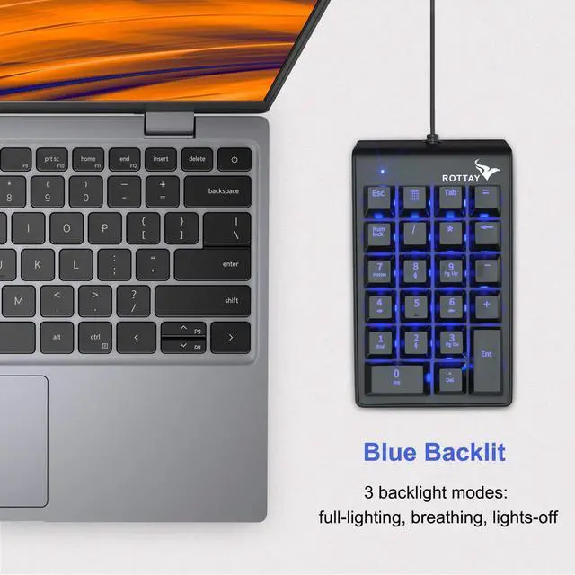 Alt view image 2 of 7 - Mechanical Numeric Keypad, 22-Key USB Numpad for Laptop with LED Backlight | For Desktop Computers, Accounting, Spreadsheets, and Data Entry, Adding Convenient Number Input without Taking Desk Space