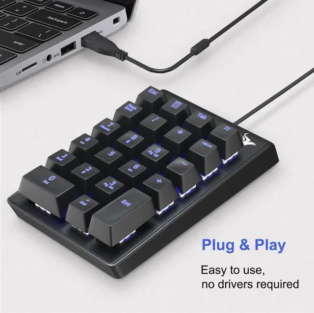 Alt view image 3 of 7 - Mechanical Numeric Keypad, 22-Key USB Numpad for Laptop with LED Backlight | For Desktop Computers, Accounting, Spreadsheets, and Data Entry, Adding Convenient Number Input without Taking Desk Space