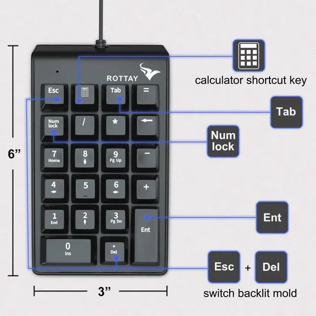 Alt view image 5 of 7 - Mechanical Numeric Keypad, 22-Key USB Numpad for Laptop with LED Backlight | For Desktop Computers, Accounting, Spreadsheets, and Data Entry, Adding Convenient Number Input without Taking Desk Space