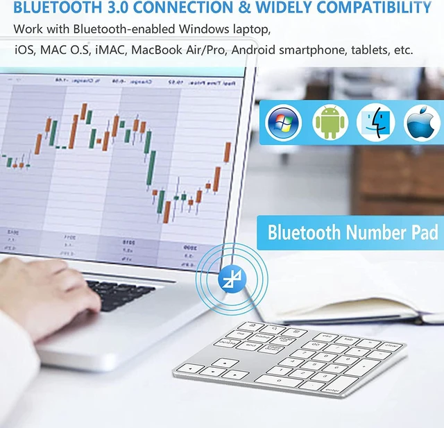 Alt view image 4 of 7 - Lekvey Bluetooth Number Pad, Aluminum Rechargeable Wireless Numeric Keypad