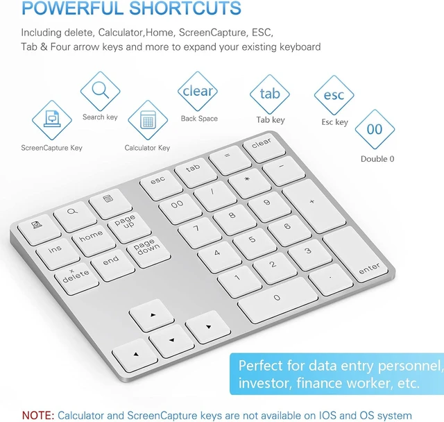 Alt view image 5 of 7 - Lekvey Bluetooth Number Pad, Aluminum Rechargeable Wireless Numeric Keypad