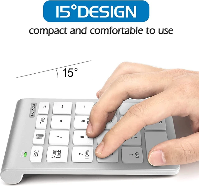 Alt view image 2 of 7 - Foloda Wireless Number Pad, 10 Keys USB Keypad for Laptop, 22 Keys Extensions Numeric Numpad Computer Laptop Accessories for PC Desktop Surface Pro Notebook