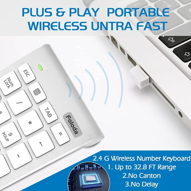Alt view image 4 of 7 - Foloda Wireless Number Pad, 10 Keys USB Keypad for Laptop, 22 Keys Extensions Numeric Numpad Computer Laptop Accessories for PC Desktop Surface Pro Notebook