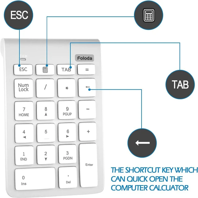 Alt view image 6 of 7 - Foloda Wireless Number Pad, 10 Keys USB Keypad for Laptop, 22 Keys Extensions Numeric Numpad Computer Laptop Accessories for PC Desktop Surface Pro Notebook