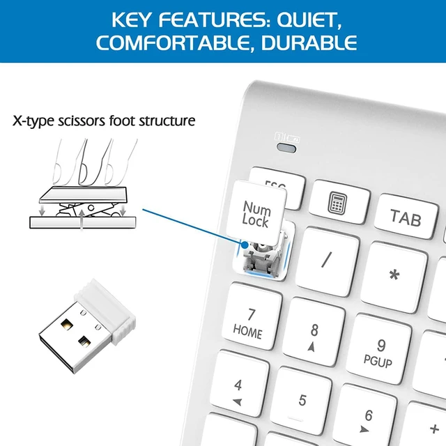 Alt view image 5 of 7 - Foloda Wireless Number Pad, 10 Keys USB Keypad for Laptop, 22 Keys Extensions Numeric Numpad Computer Laptop Accessories for PC Desktop Surface Pro Notebook