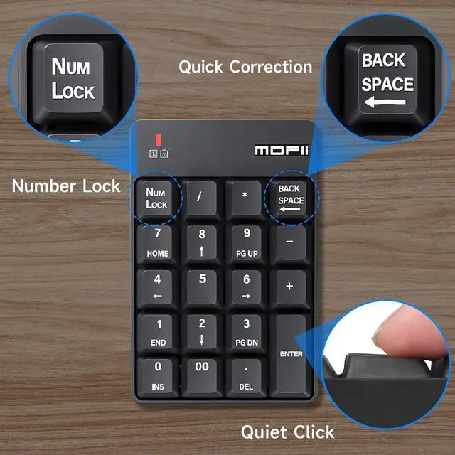 Alt view image 5 of 7 - MOFII Bluetooth 5.1 Number Pad Wireless Numeric Keypad Silent 19 Keys USB Keypads, Portable Financial Accounting Numpad 10 Key for Laptop/Notebook/Surface Pro/PC - Black