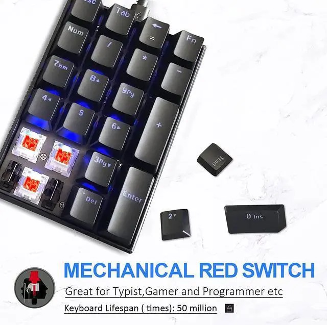 Alt view image 2 of 6 - MOTOSPEED K23 Mechanical Numeric Keypad Red Switch Wired 21 Keys Mini Numpad Portable Gaming Keypad Extended Layout for Cashier