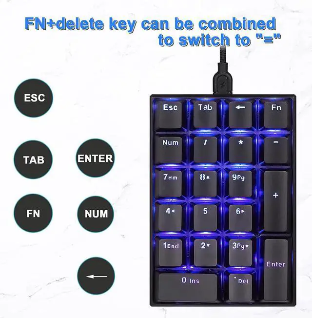 Alt view image 5 of 6 - MOTOSPEED K23 Mechanical Numeric Keypad Red Switch Wired 21 Keys Mini Numpad Portable Gaming Keypad Extended Layout for Cashier