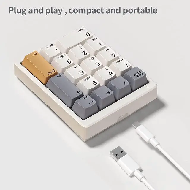 Alt view image 7 of 7 - Kisnt Number Pad, Mechanical Numpad Wired USB Standard 17 Keys Numeric Keypad with PBT Keycaps White Backlit Keypad for Laptop PC TKL Keyboards (Red Switch)