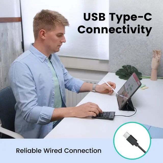 Alt view image 2 of 7 - Perixx PERIPAD-202C Wired USB-C Slim Numeric Keypad - Scissor Keys with 2 USB-A Hubs and Tab Key - Compatible for Tablet, Laptop, & Desktop - Black