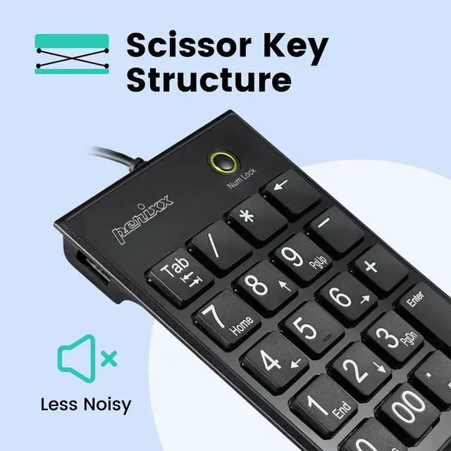 Alt view image 3 of 7 - Perixx PERIPAD-202C Wired USB-C Slim Numeric Keypad - Scissor Keys with 2 USB-A Hubs and Tab Key - Compatible for Tablet, Laptop, & Desktop - Black