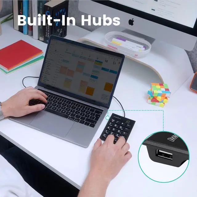 Alt view image 4 of 7 - Perixx PERIPAD-202C Wired USB-C Slim Numeric Keypad - Scissor Keys with 2 USB-A Hubs and Tab Key - Compatible for Tablet, Laptop, & Desktop - Black