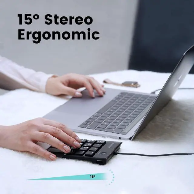 Alt view image 5 of 7 - Perixx PERIPAD-202C Wired USB-C Slim Numeric Keypad - Scissor Keys with 2 USB-A Hubs and Tab Key - Compatible for Tablet, Laptop, & Desktop - Black