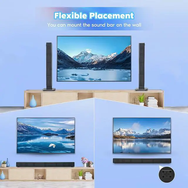 Alt view image 3 of 7 - Sound Bar, Bass Speakers for Smart TV with Dual Subwoofer 3D Surround Sound System, 32 Inch 2.2CH Home Theater Audio Soundbar, HDMI ARC Connection, 2 in 1 Detachable & Wall Mountable