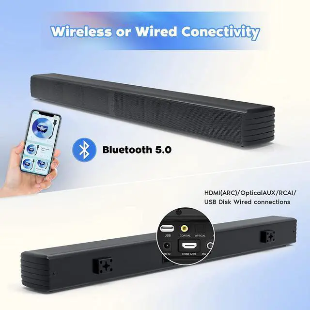 Alt view image 6 of 7 - Sound Bar, Bass Speakers for Smart TV with Dual Subwoofer 3D Surround Sound System, 32 Inch 2.2CH Home Theater Audio Soundbar, HDMI ARC Connection, 2 in 1 Detachable & Wall Mountable