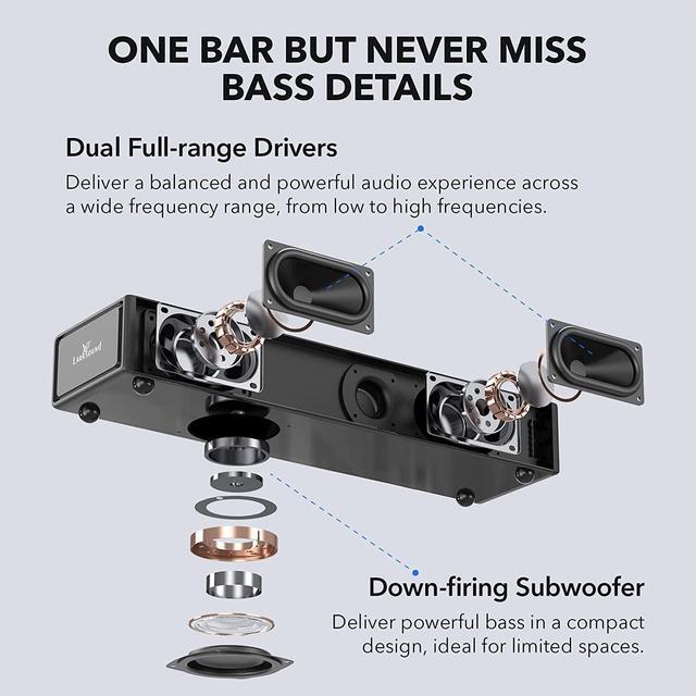 Alt view image 4 of 7 - 2.1 CH Sound Bar with Built-in Subwoofer, Small Soundbar for TV, PC, Gaming, Mini TV Speaker with Bluetooth/HDMI ARC/Optical/AUX/USB Connections