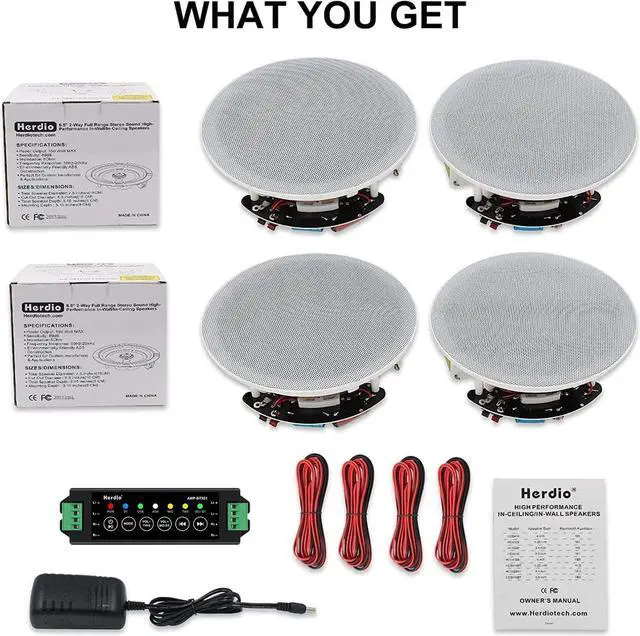 Alt view image 5 of 6 - Herdio 6.5" 600 Watts Ceiling Speakers Wireless Home Recessed Speaker System Perfect for Indoor,Kitchen,Home Theater,Bedroom,Office,Covered Patio4 Speakers