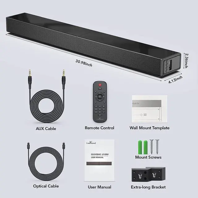 Alt view image 7 of 7 - 2.1 CH Soundbar with Built-in Subwoofer, 31 Inch Sound Bar for TV with Bluetooth/HDMI ARC/Optical/AUX/USB Connections