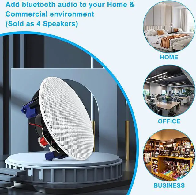 Alt view image 3 of 7 - Herdio 4 Inch 320 Watts 2-Way Bluetooth Ceiling Speakers Package Perfect for Home Theater System, Living Room,Office,Flush Mount4 Speakers
