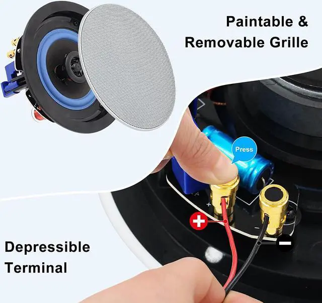 Alt view image 4 of 7 - Herdio 4 Inch 320 Watts 2-Way Bluetooth Ceiling Speakers Package Perfect for Home Theater System, Living Room,Office,Flush Mount4 Speakers