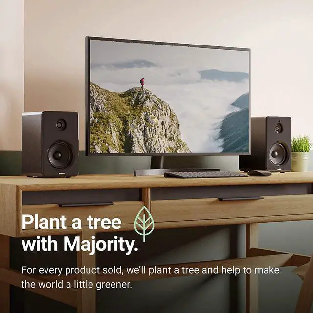 Alt view image 7 of 7 - Majority D40 Active Bookshelf Speakers | Powered Stereo Studio Speakers | Powerful Amplified 2.0 Channel Sound | Bluetooth, Optical, RCA, USB & Aux Playback | Digital Controls | HiFi Speakers
