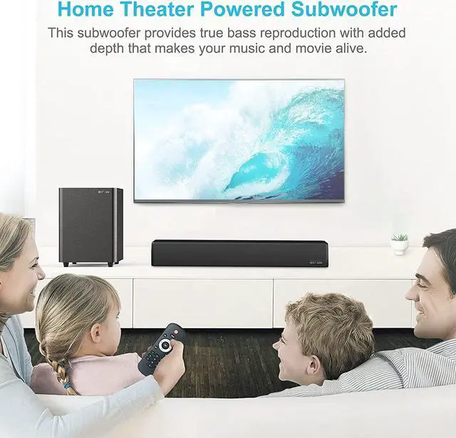 Alt view image 5 of 7 - BESTISAN Powered Subwoofer, Deep Bass Sub, Down Firing Subs, Easy Setup with Home Theater System, Receiver, Speakers, Coaxial Cable Included, RCA, LFE, AUX Input, High-Level Speaker Input & Output
