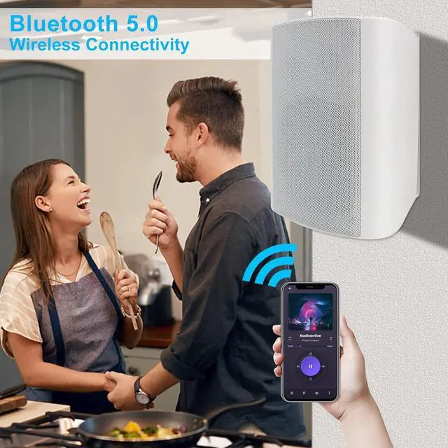 Alt view image 2 of 7 - Herdio 6.5 Inches Indoor Outdoor Bluetooth Speakers Waterproof Wireless with Powerful Bass,Wall Mount Speakers Wired Weather Resistant for Patio Home Deck Porch Backyard 400 Watts(White)