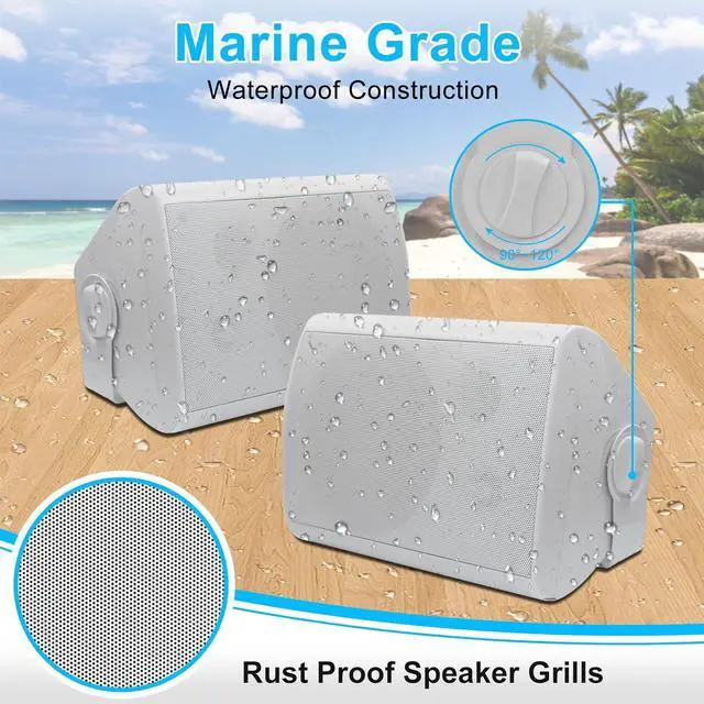 Alt view image 3 of 7 - Herdio 6.5 Inches Indoor Outdoor Bluetooth Speakers Waterproof Wireless with Powerful Bass,Wall Mount Speakers Wired Weather Resistant for Patio Home Deck Porch Backyard 400 Watts(White)