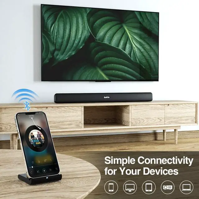 Alt view image 3 of 7 - RIOWOIS Sound Bar, Sound Bars for TV, Soundbar, Surround Sound System Home Theater Audio with Wireless Bluetooth 5.0 for PC Gaming, AUX/Opt/Coax Connection, Remote Control Wall Mountable