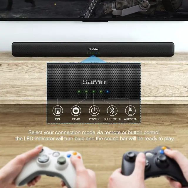Alt view image 5 of 7 - RIOWOIS Sound Bar, Sound Bars for TV, Soundbar, Surround Sound System Home Theater Audio with Wireless Bluetooth 5.0 for PC Gaming, AUX/Opt/Coax Connection, Remote Control Wall Mountable