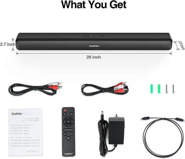 Alt view image 7 of 7 - RIOWOIS Sound Bar, Sound Bars for TV, Soundbar, Surround Sound System Home Theater Audio with Wireless Bluetooth 5.0 for PC Gaming, AUX/Opt/Coax Connection, Remote Control Wall Mountable