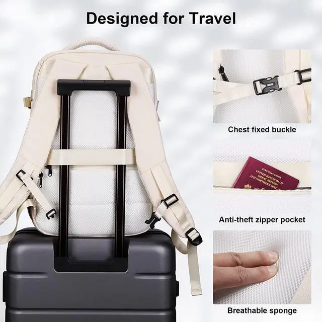 Alt view image 5 of 7 - HOMIEE Travel Backpack Flight Approved Carry on Bags for Airplane, 15.6 Inch Laptop Backpack Waterproof Gym Bag Casual Daypack Weekender Overnight Duffel Bag Outdoor Sports Rucksack
