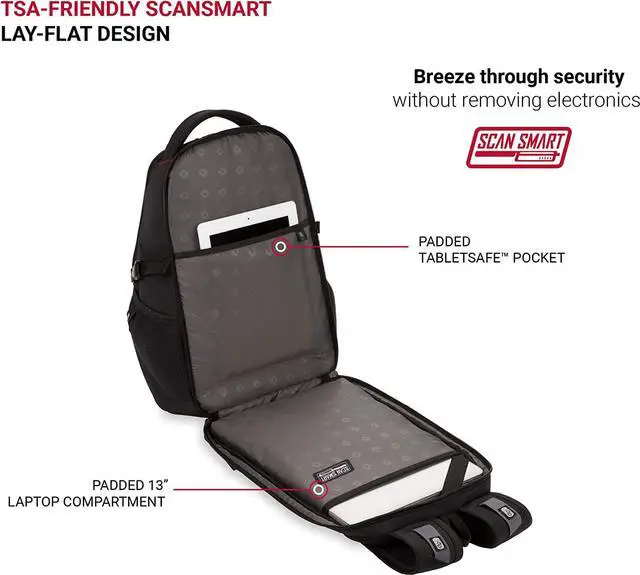 Alt view image 5 of 7 - SwissGear Mini 1900 Scansmart Slim Version Laptop Backpack, Black, 16-Inch