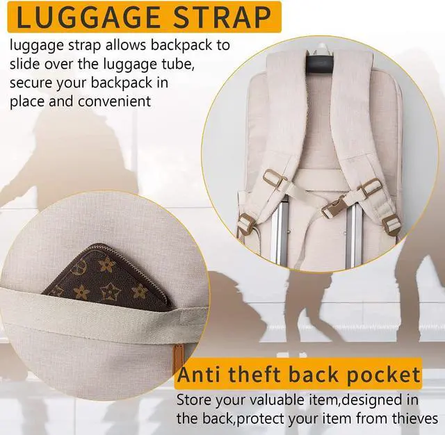 Alt view image 5 of 7 - NOBLEMAN Best Laptop Backpack for Women, Professional Adult Office Commuter Womens Computer Backpack, Luxury Lightweight Carry on Travel Personal Item Bag For Airlines Fits 16 Laptop (Beige Plus)