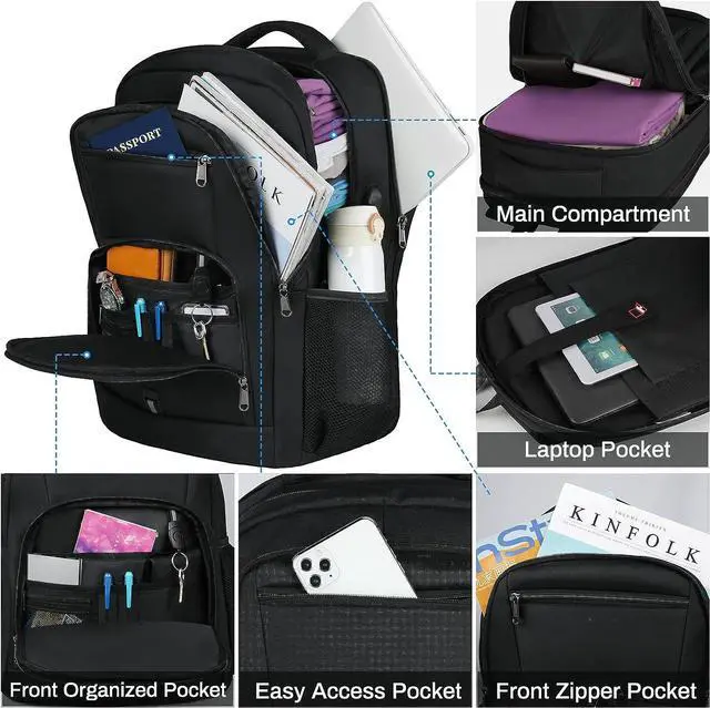 Alt view image 2 of 7 - RAINSMORE Laptop Backpack 17 Inch Large Travel Backpack for Men Women Waterproof Computer Work Business College Bookbag TSA Friendly Carry on Backpack with USB Port, Black