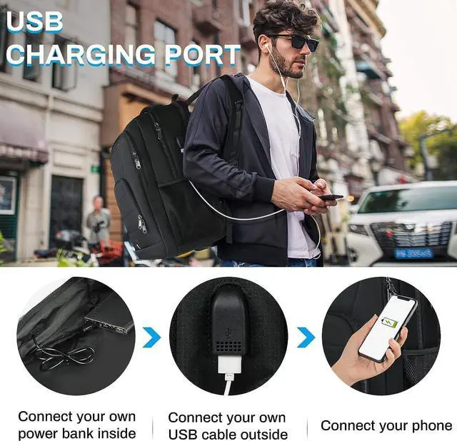 Alt view image 3 of 7 - RAINSMORE Laptop Backpack 17 Inch Large Travel Backpack for Men Women Waterproof Computer Work Business College Bookbag TSA Friendly Carry on Backpack with USB Port, Black